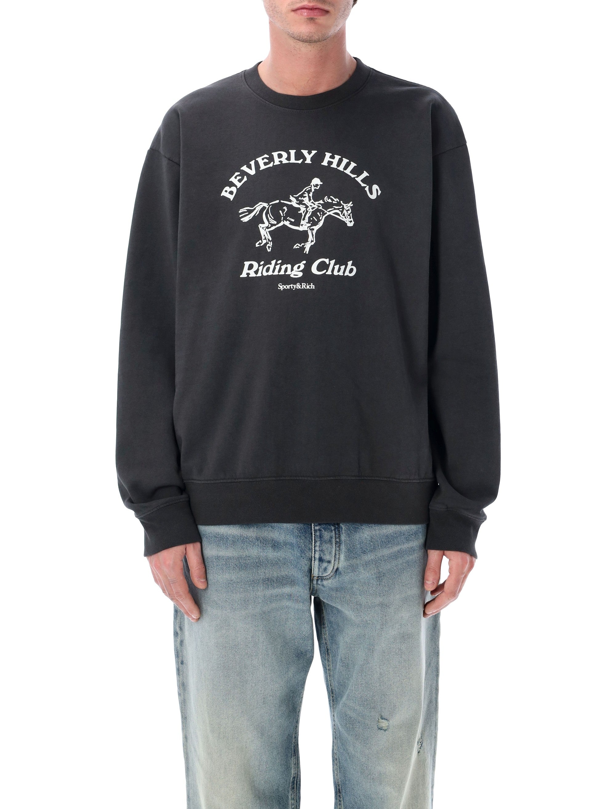Sporty & Rich BH Riding Club crewneck Faded Black Cotton Sweatshirt