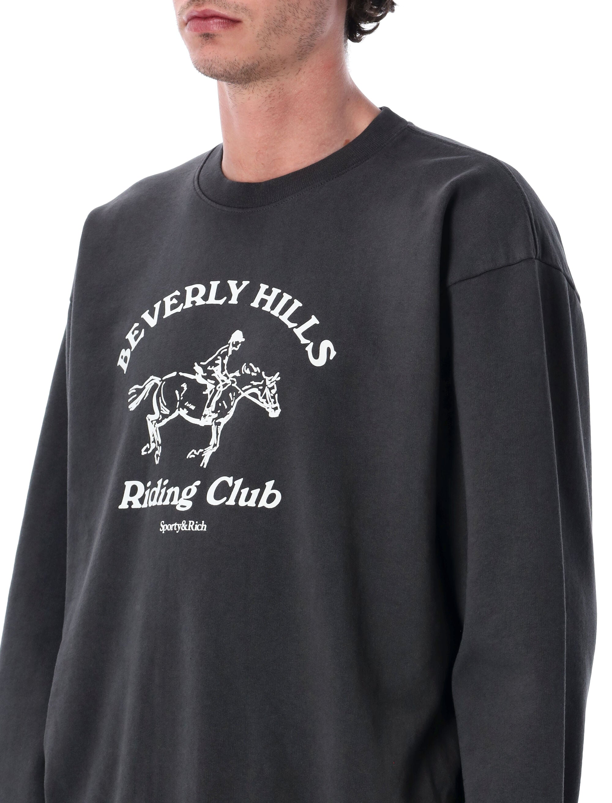 Sporty & Rich BH Riding Club crewneck Faded Black Cotton Sweatshirt