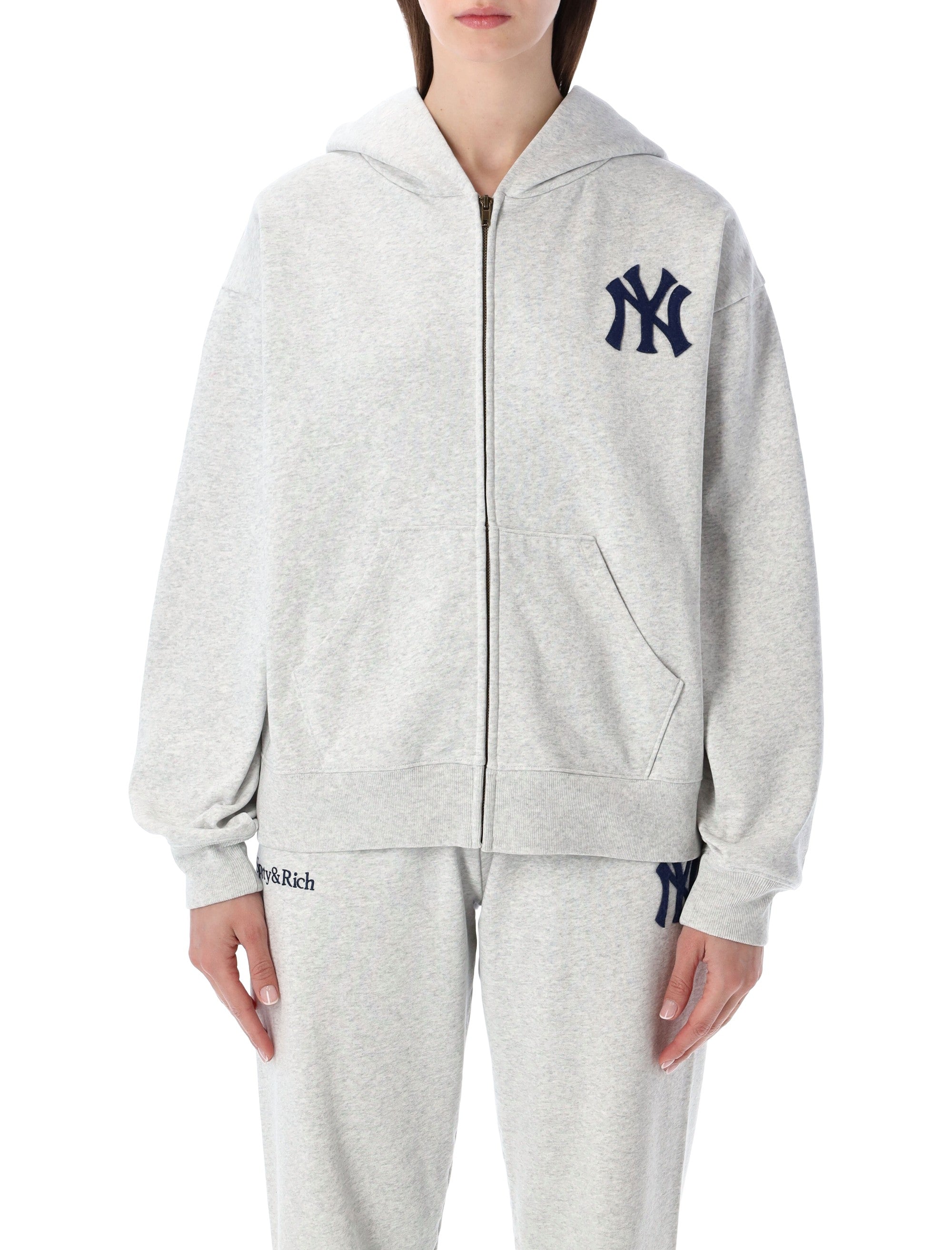 Sporty & Rich grey Heritage Yankees zip hoodie Heater Cotton Sweatshirt