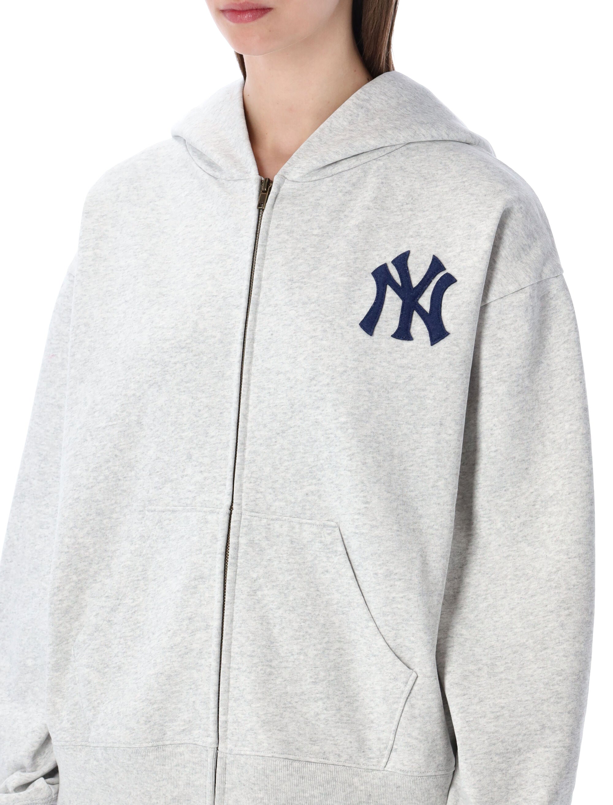 Sporty & Rich grey Heritage Yankees zip hoodie Heater Cotton Sweatshirt