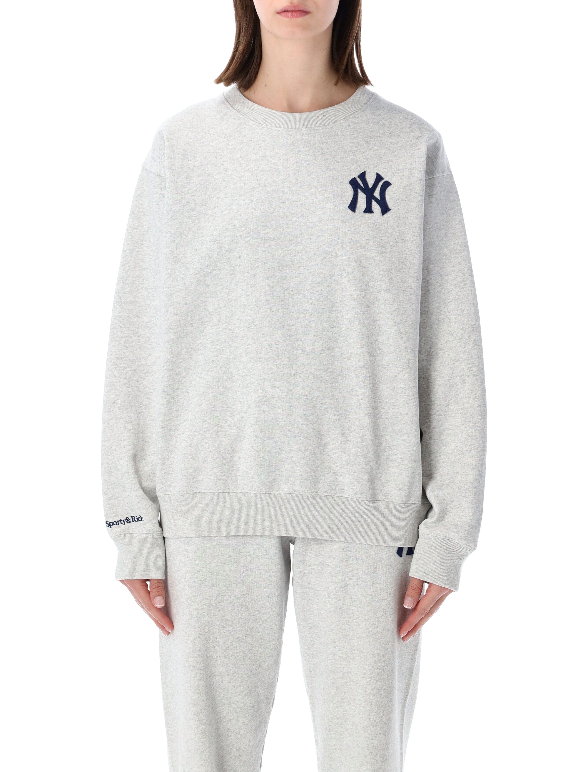 Sporty & Rich Grey Heritage Yankees Crewneck Sweatshirt Heater Cotton