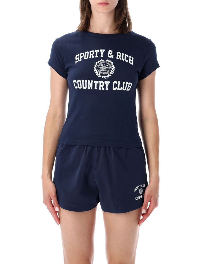 Sporty & Rich Navy Varsity Slim T-Shirt Blue Recycled Cotton Tshirt