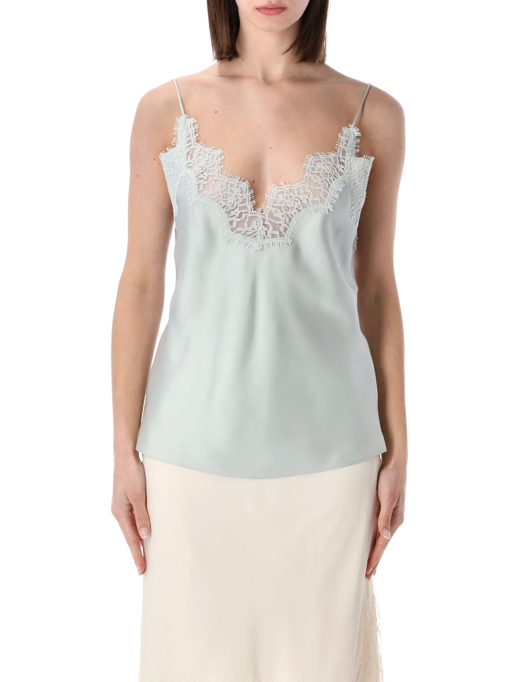 Róhe Lace Silk Camisole Foam Green Top