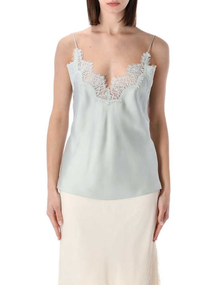 Róhe Lace Silk Camisole Foam Green Top