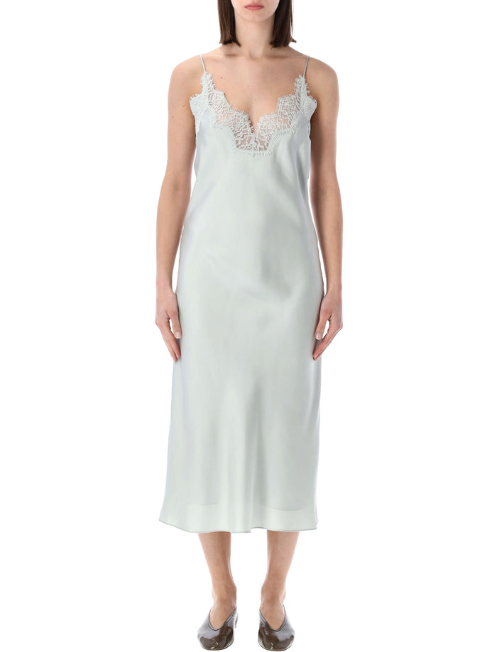 Róhe Lace Silk Slip Dress Foam Green