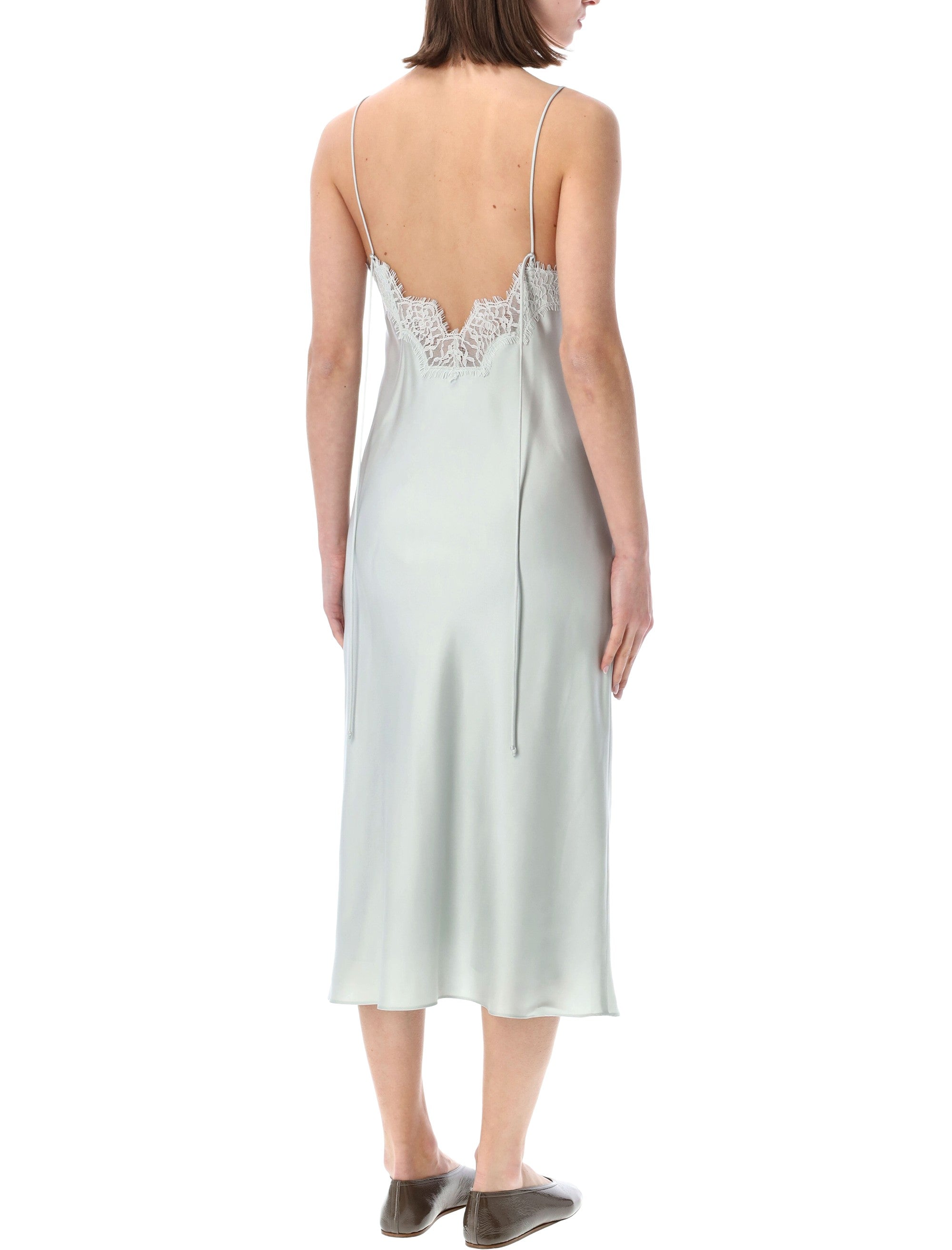 Róhe Lace Silk Slip Dress Foam Green