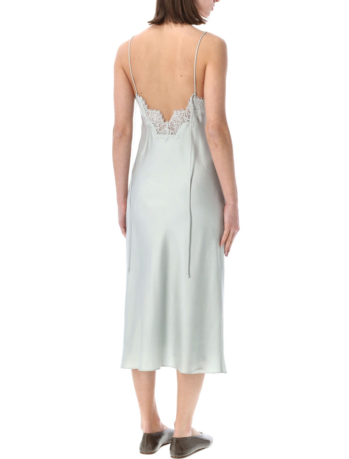 Róhe Lace Silk Slip Dress Foam Green