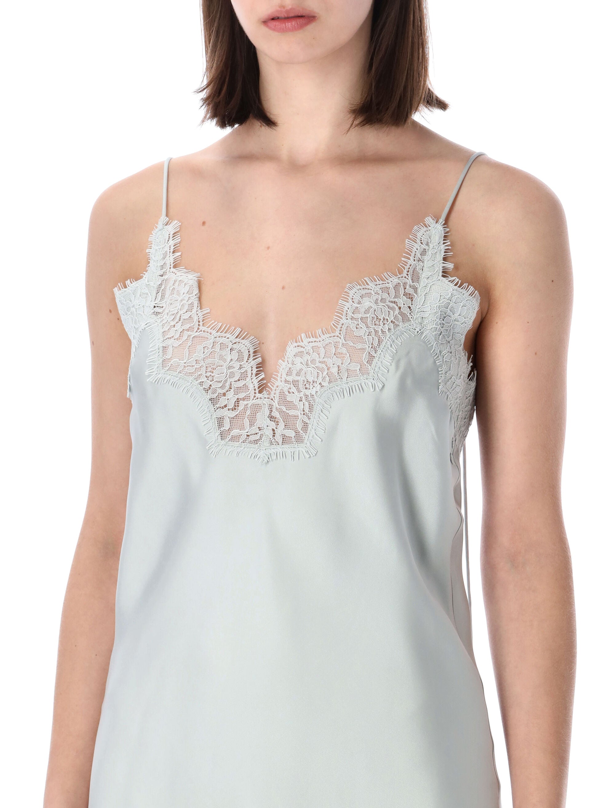 Róhe Lace Silk Slip Dress Foam Green