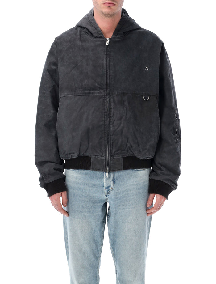 Represent Hooded Bomber Jacket Washed Black Cotton