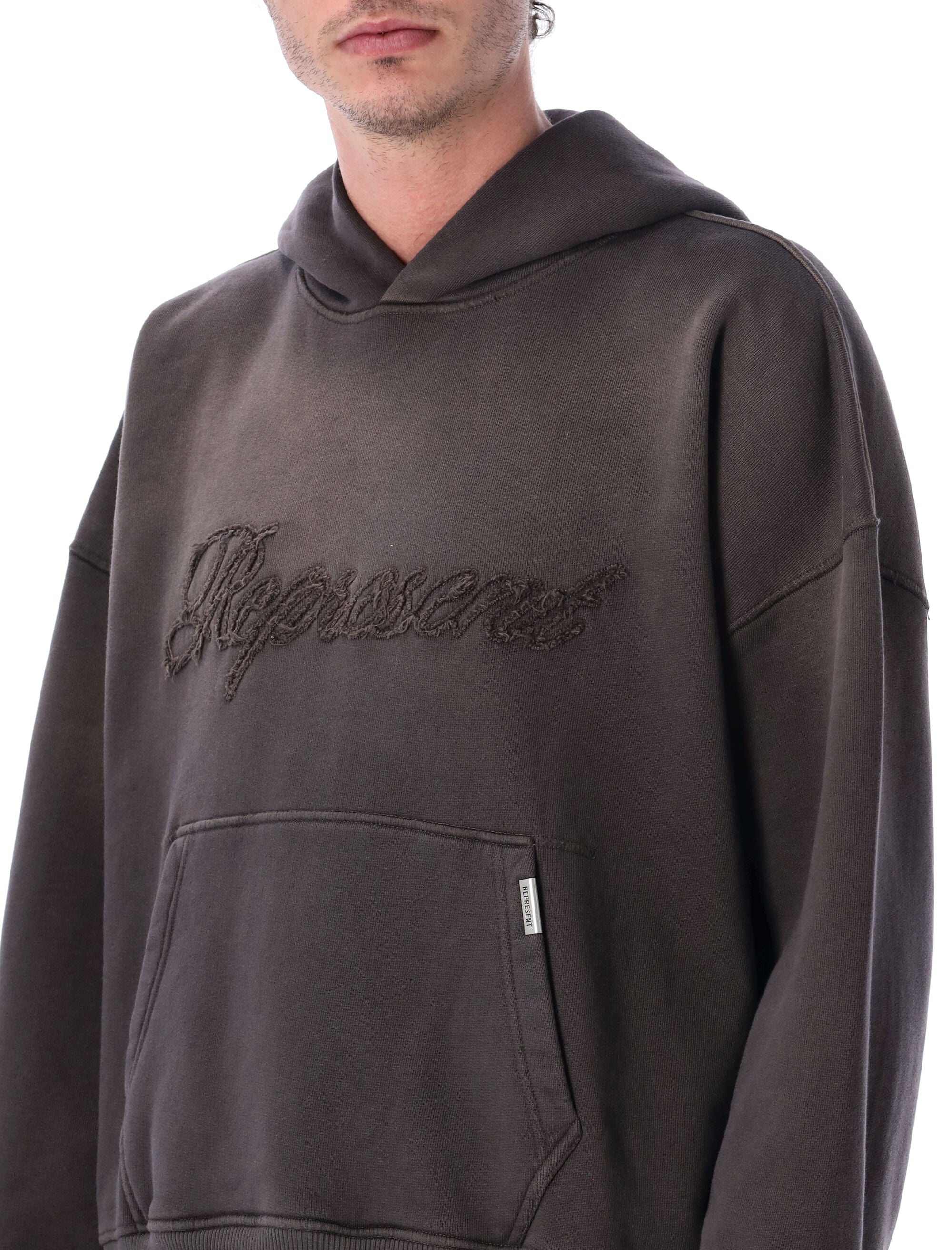 Represent Rep Reverse Applique Cotton Hoodie After Dark Rib Sweatshirt