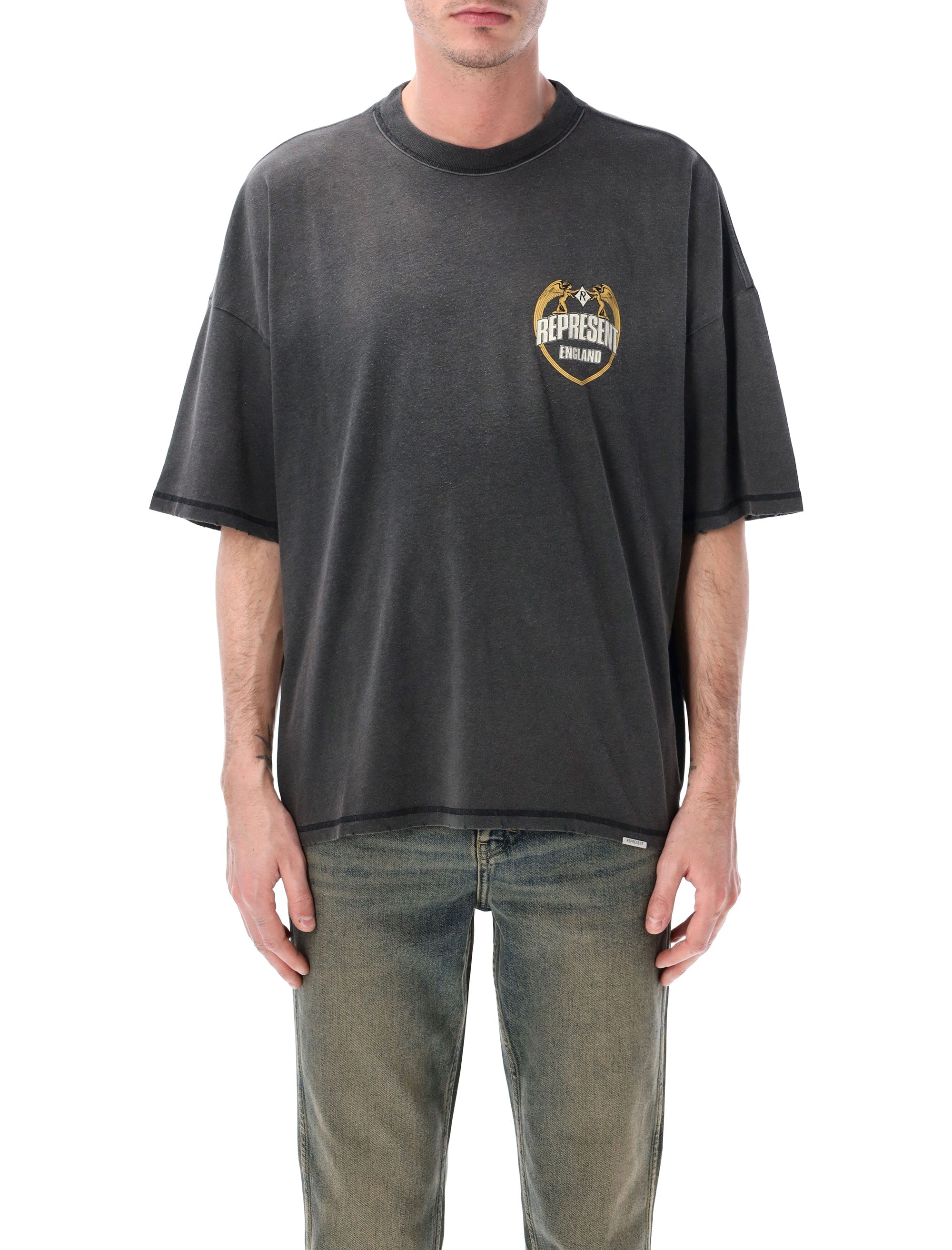 Represent Angel Border T-Shirt Stained Black Cotton