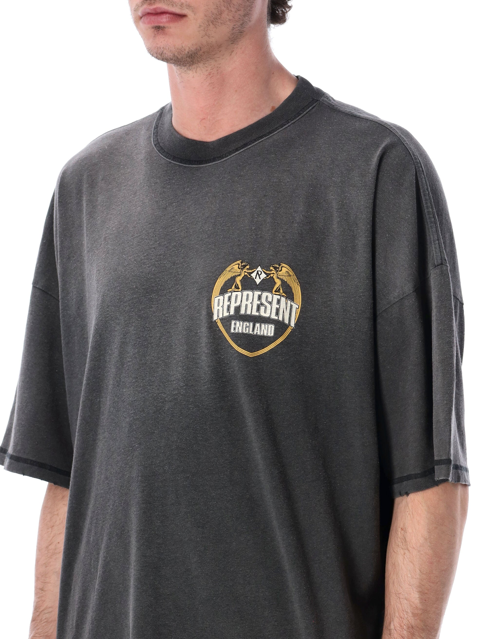 Represent Angel Border T-Shirt Stained Black Cotton