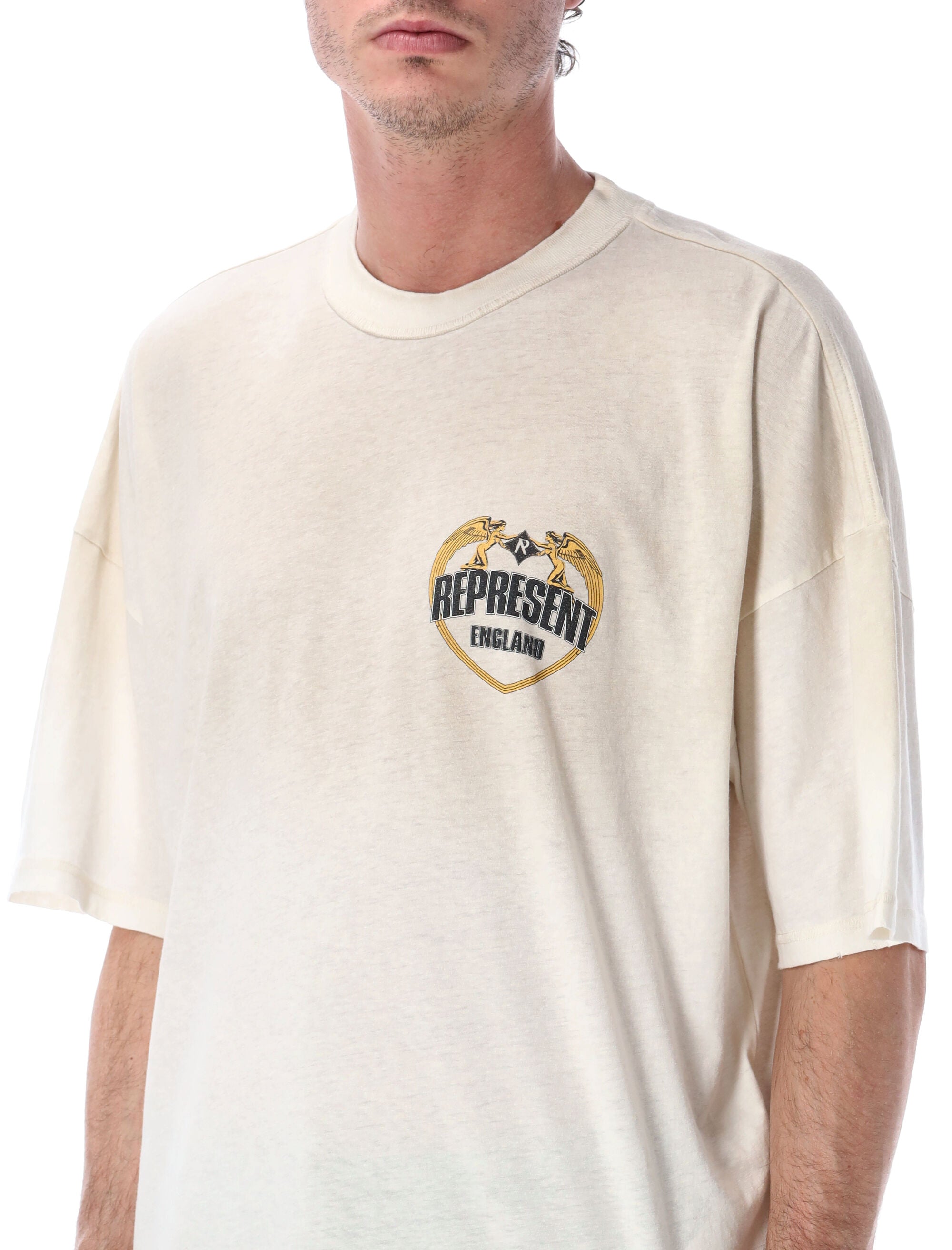 Represent Angel Border T-Shirt Washed Ecru Cotton