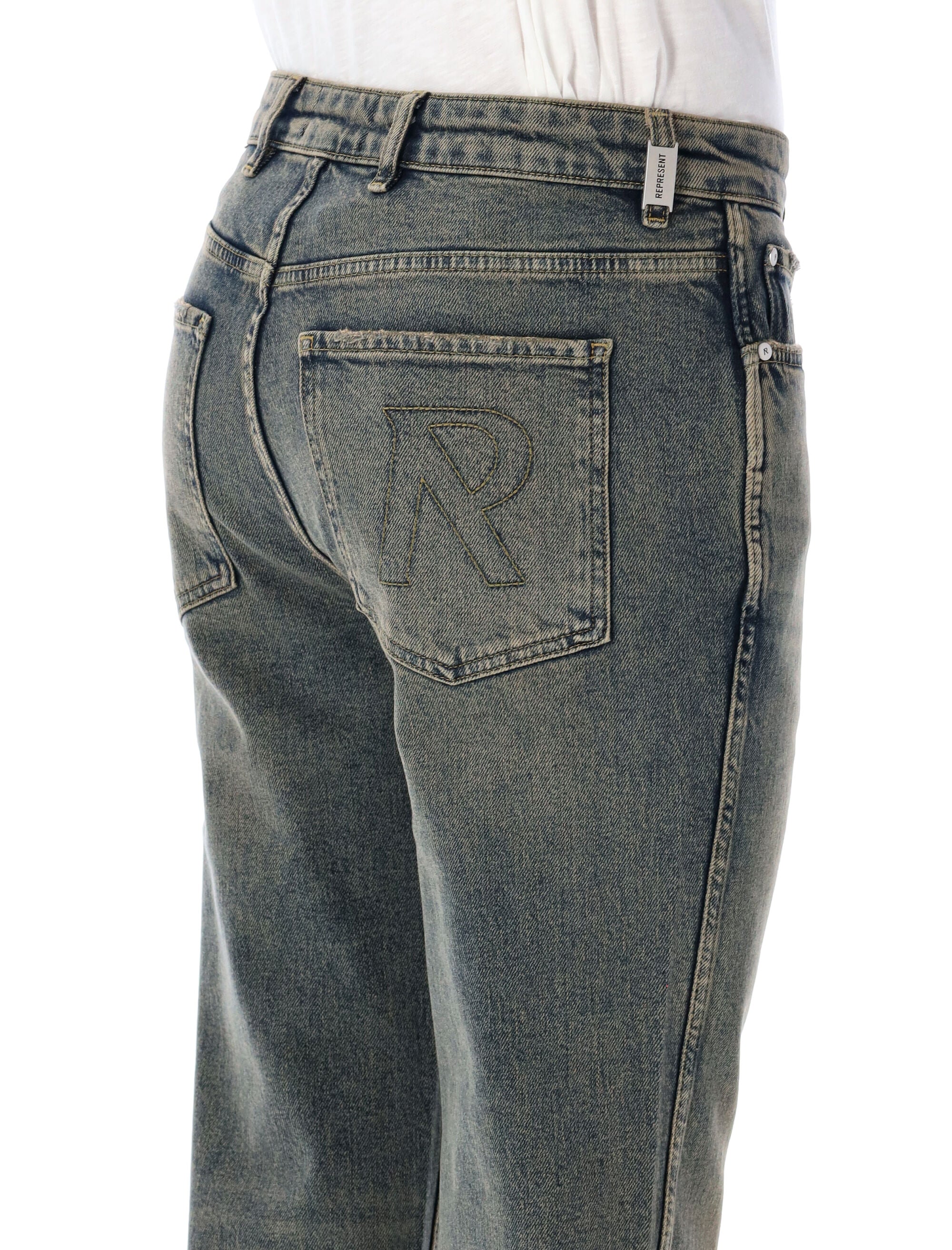 Represent R2 straight leg denim jeans Blue Cream Cotton