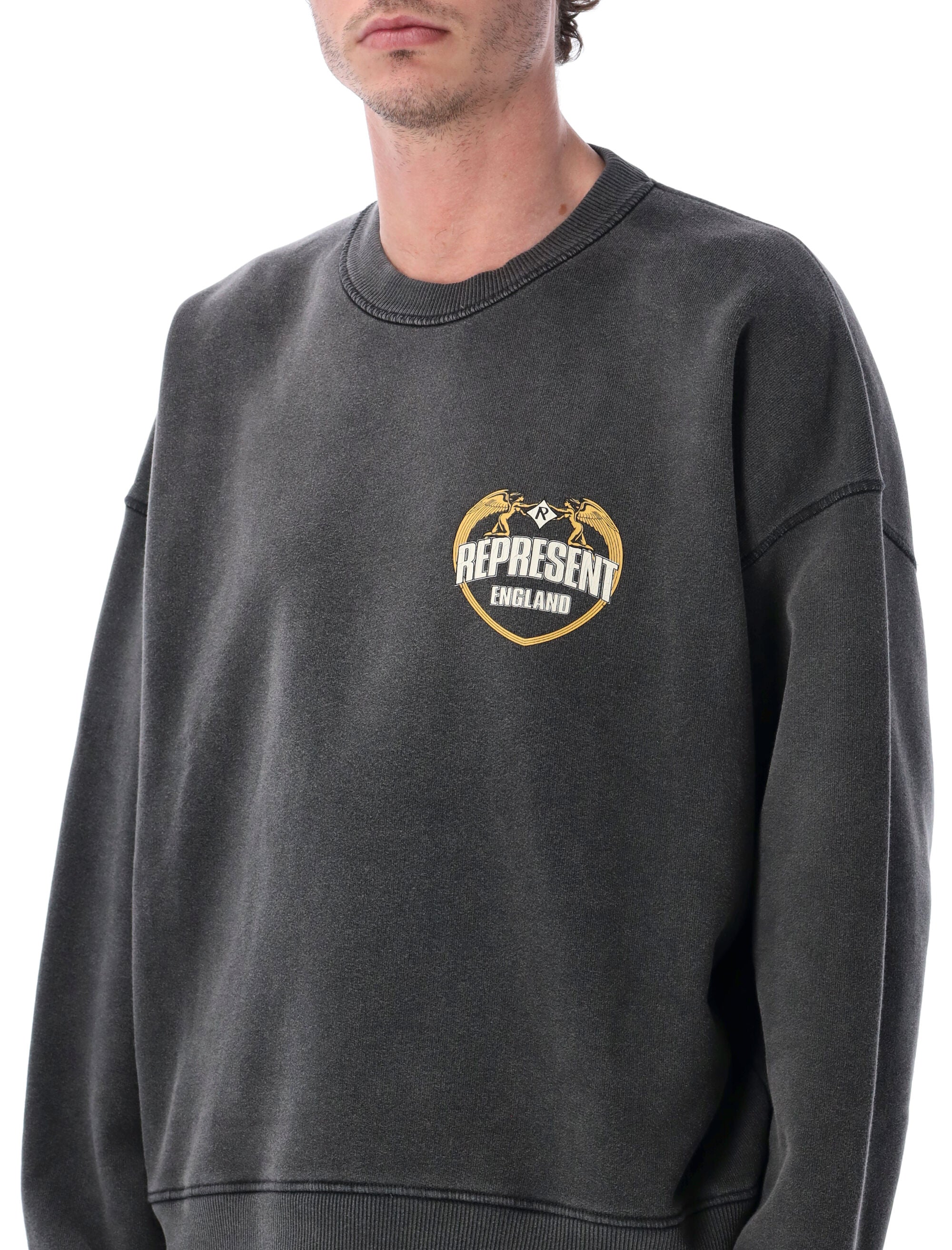 Represent Angel Border sweater Stained Black Cotton Rib Sweatshirt