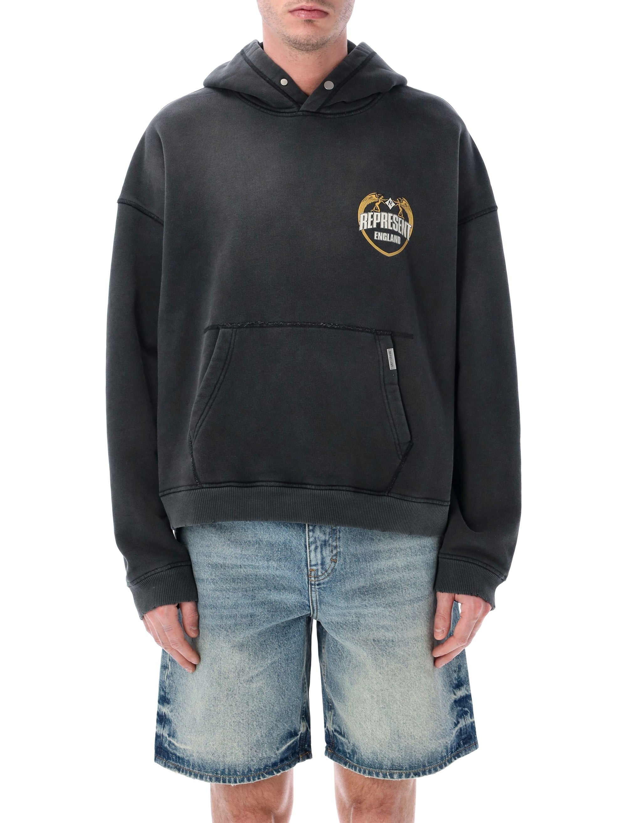 Represent Angel Border hoodie Stained Black Cotton Rib Sweatshirt