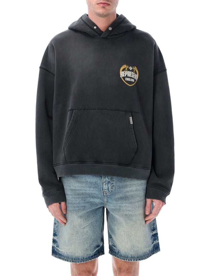 Represent Angel Border Hoodie Stained Black Cotton Rib Sweatshirt
