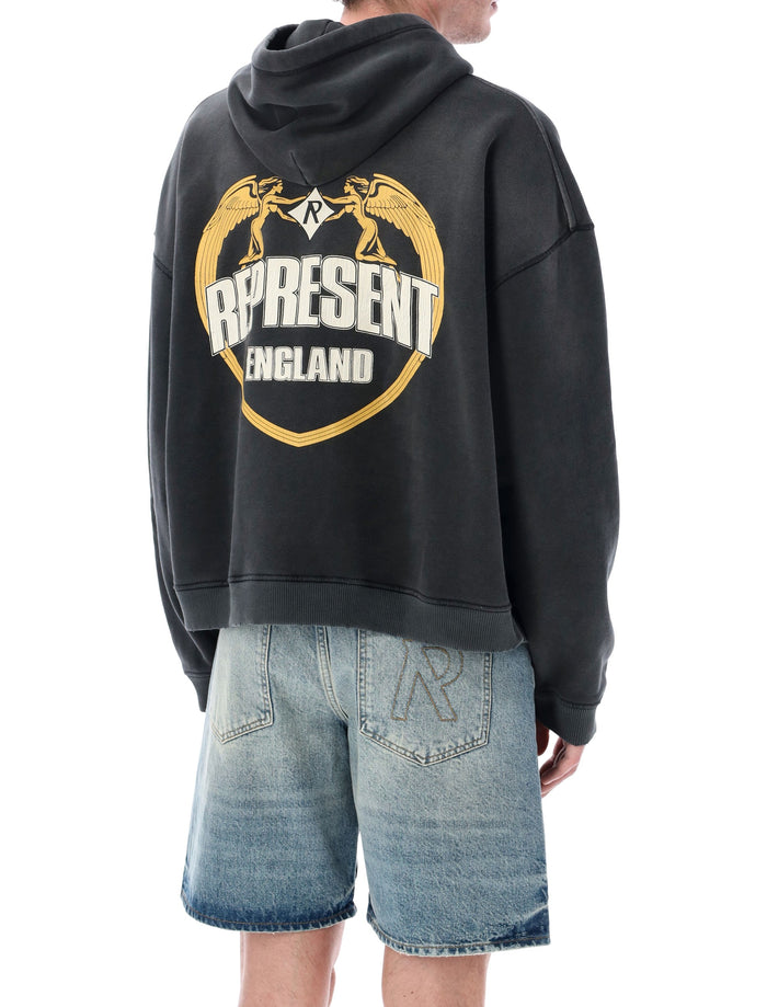 Represent Angel Border Hoodie Stained Black Cotton Rib Sweatshirt