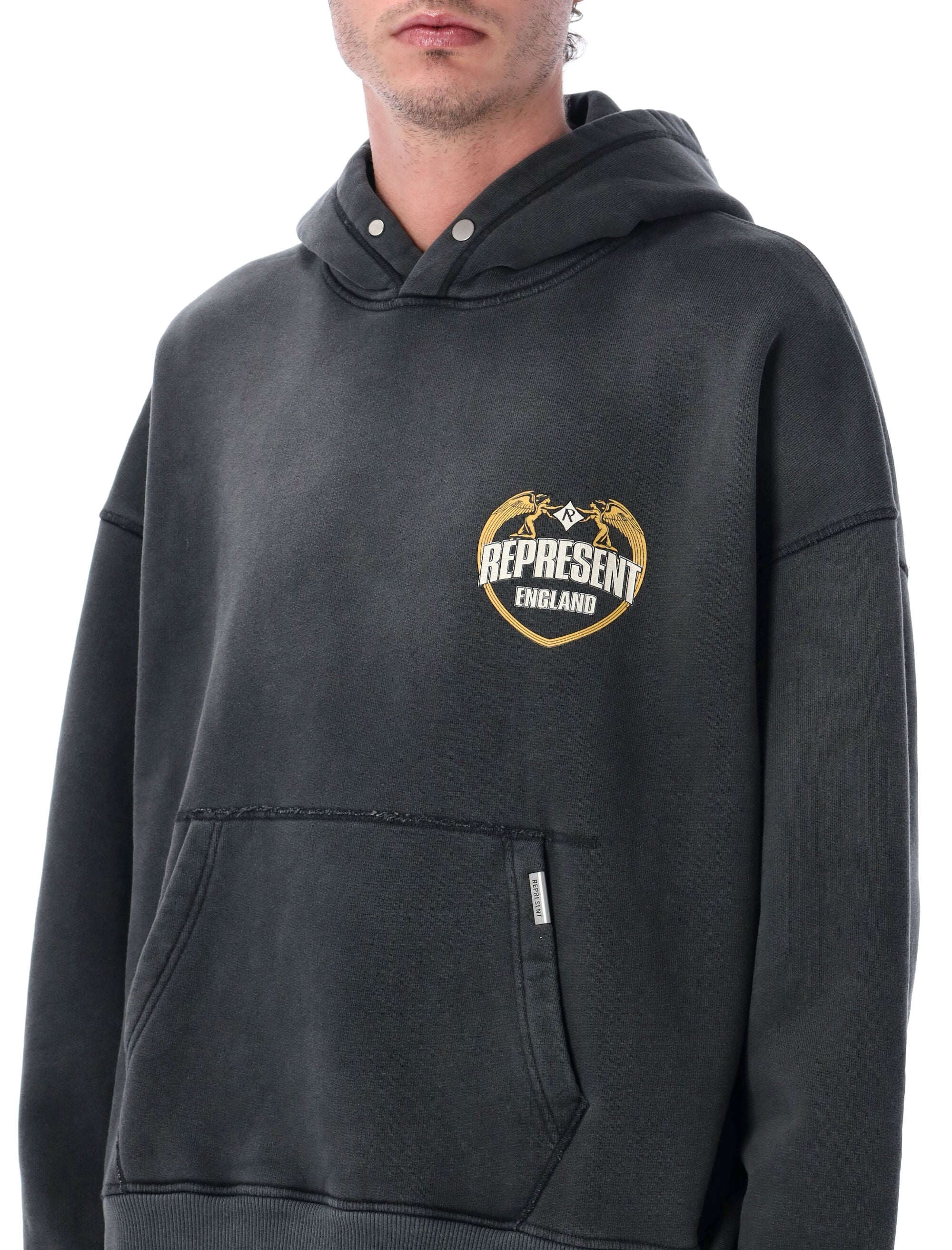 Represent Angel Border hoodie Stained Black Cotton Rib Sweatshirt