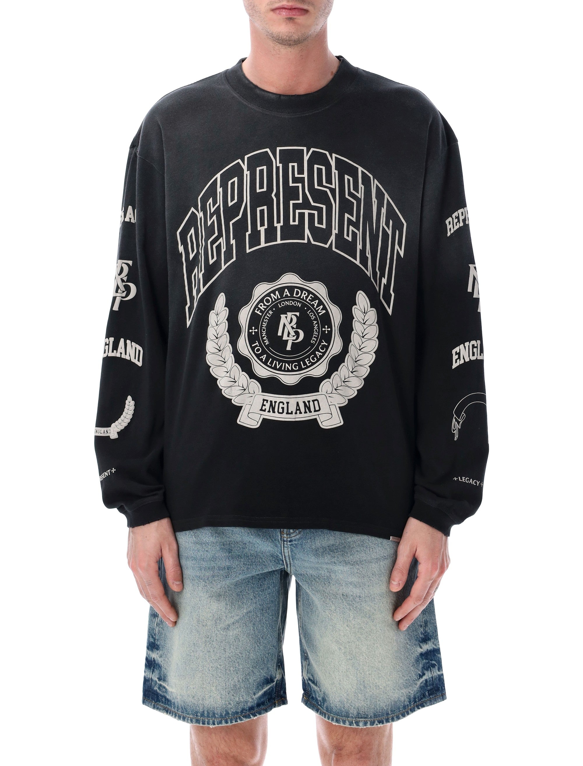 Represent Legacy Crest long sleeve T-shirt Stained Black Cotton