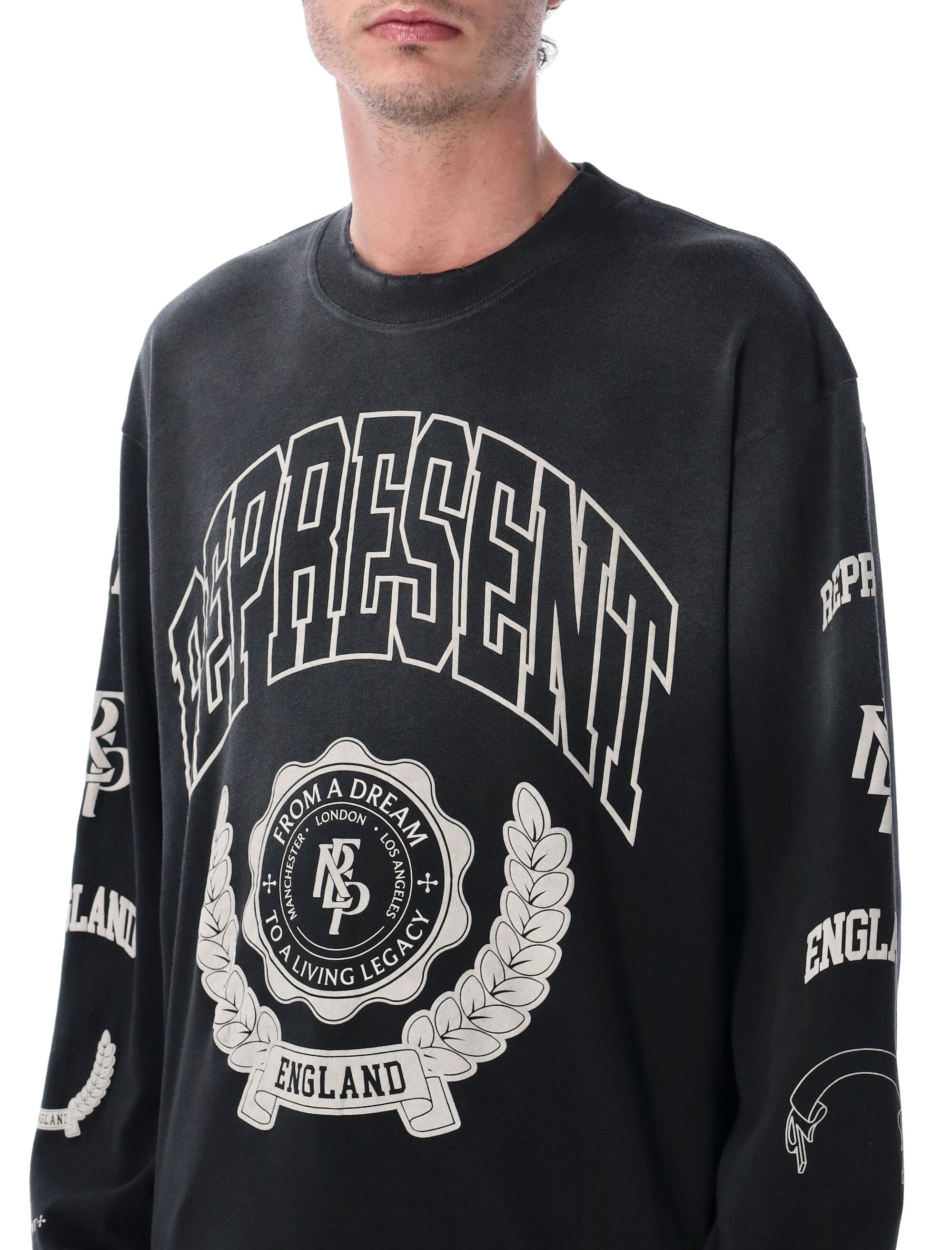 Represent Legacy Crest long sleeve T-shirt Stained Black Cotton