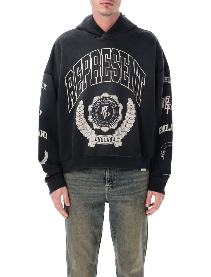 Represent Legacy Crest hoodie Stained Black Cotton Rib Sweatshirt