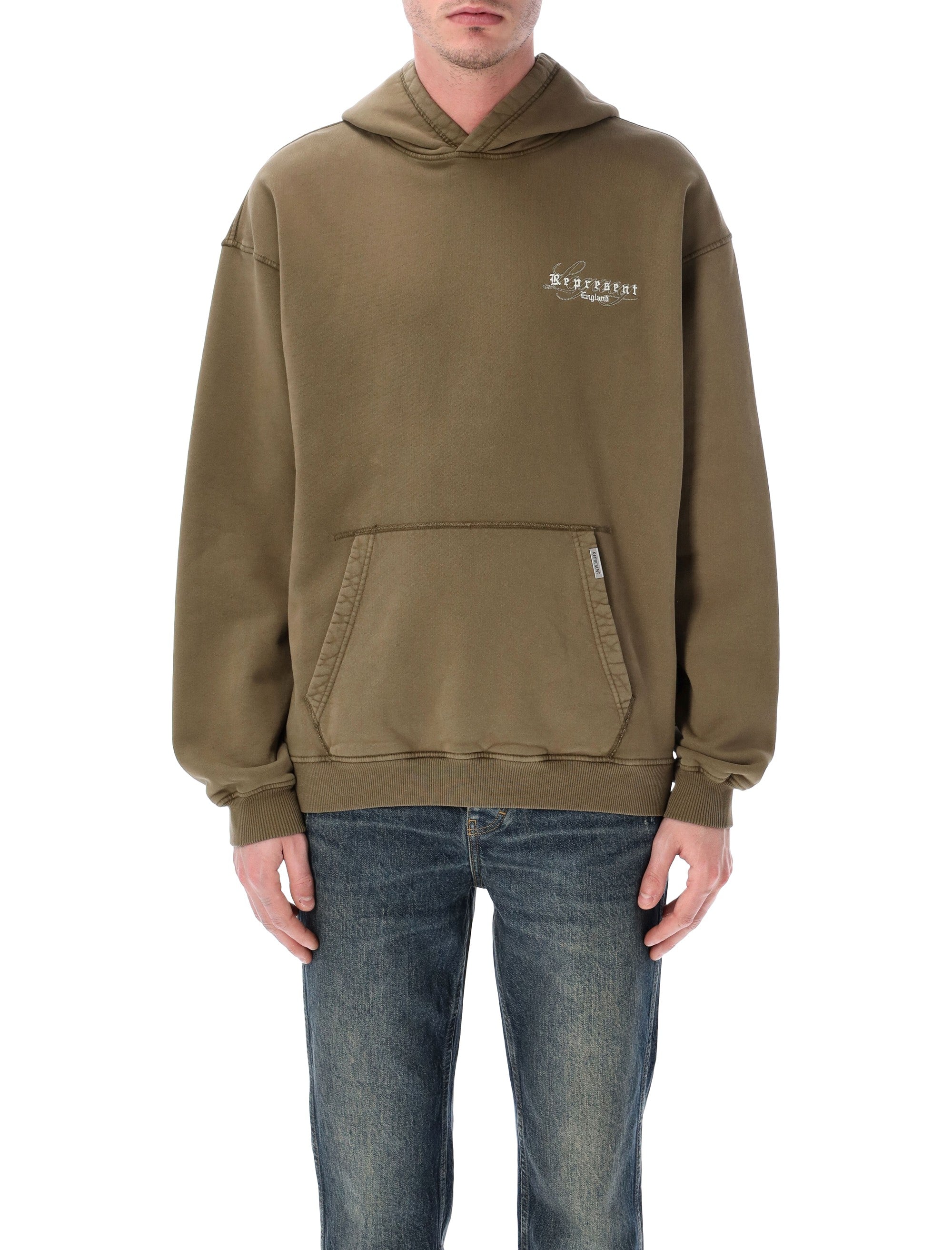 Represent England Legacy hoodie Aged Khaki Cotton Rib Sweatshirt