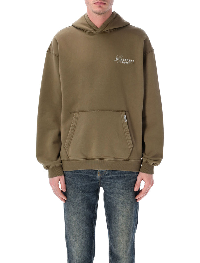Represent England Legacy Hoodie Aged Khaki Cotton Rib Sweatshirt