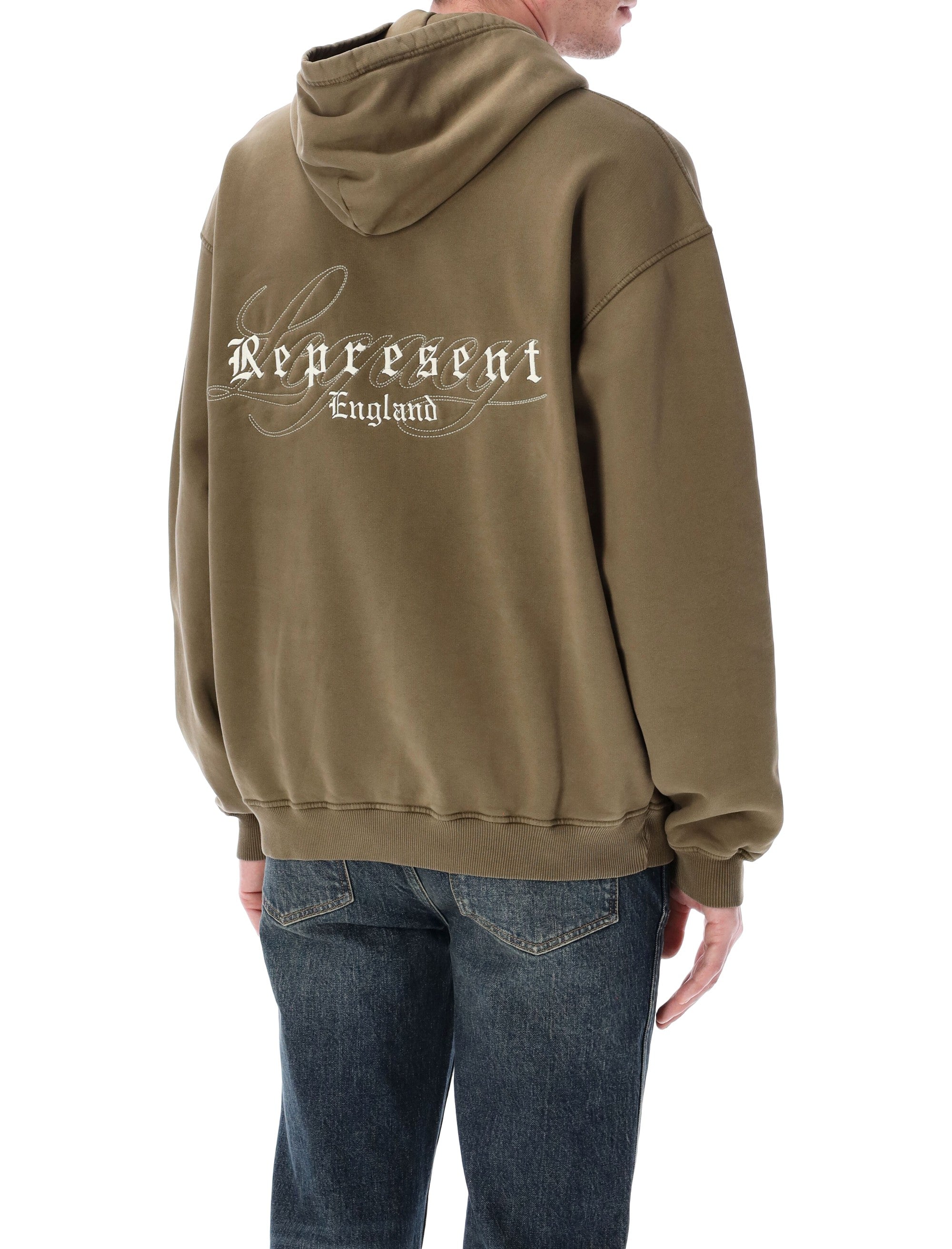Represent England Legacy hoodie Aged Khaki Cotton Rib Sweatshirt