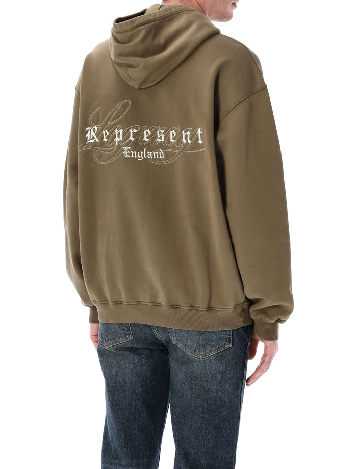 Represent England Legacy Hoodie Aged Khaki Cotton Rib Sweatshirt