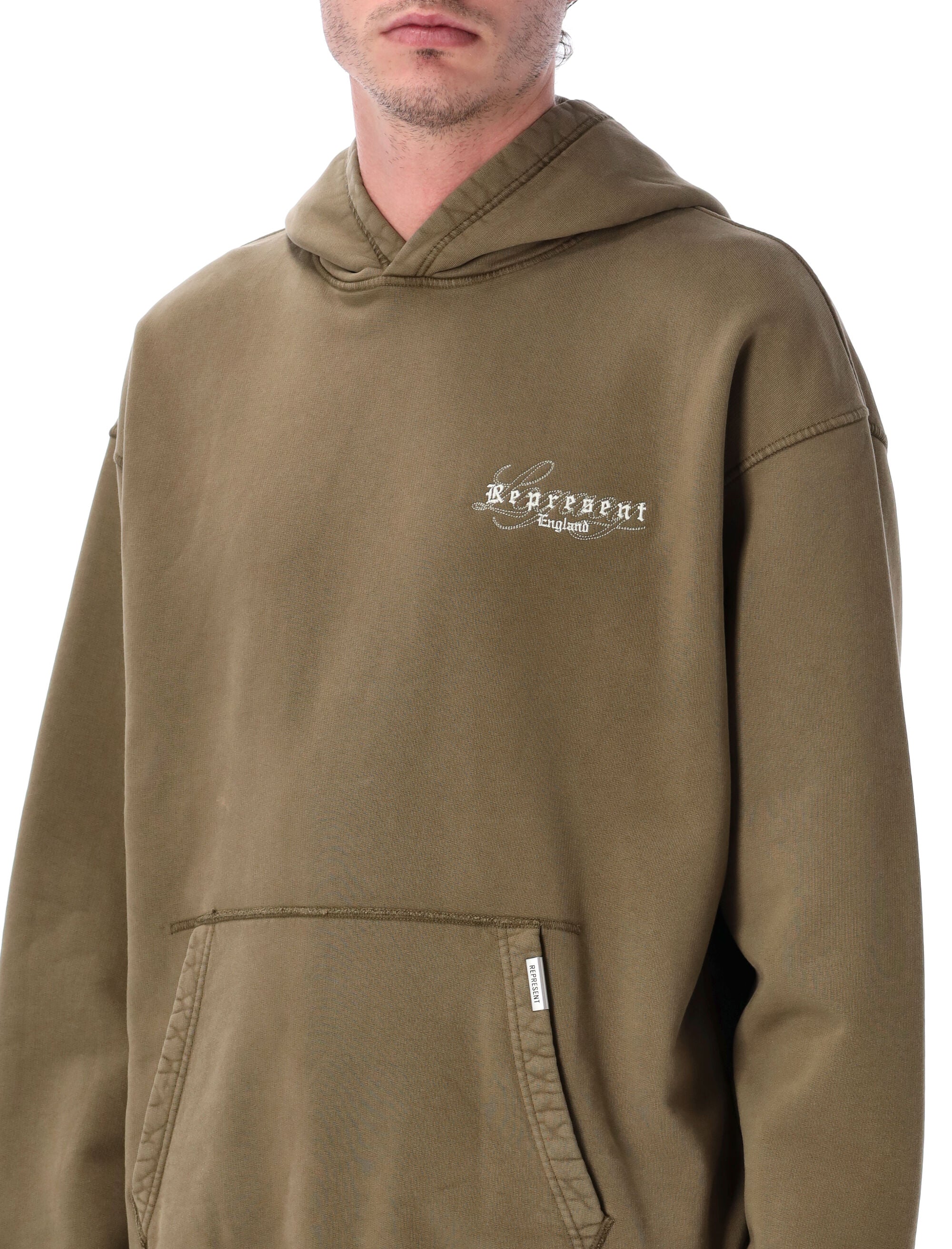 Represent England Legacy hoodie Aged Khaki Cotton Rib Sweatshirt