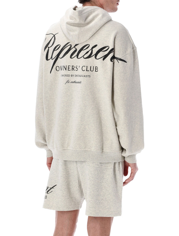 Represent Owners Club Script Hoodie Cream Marl Cotton Rib Sweatshirt