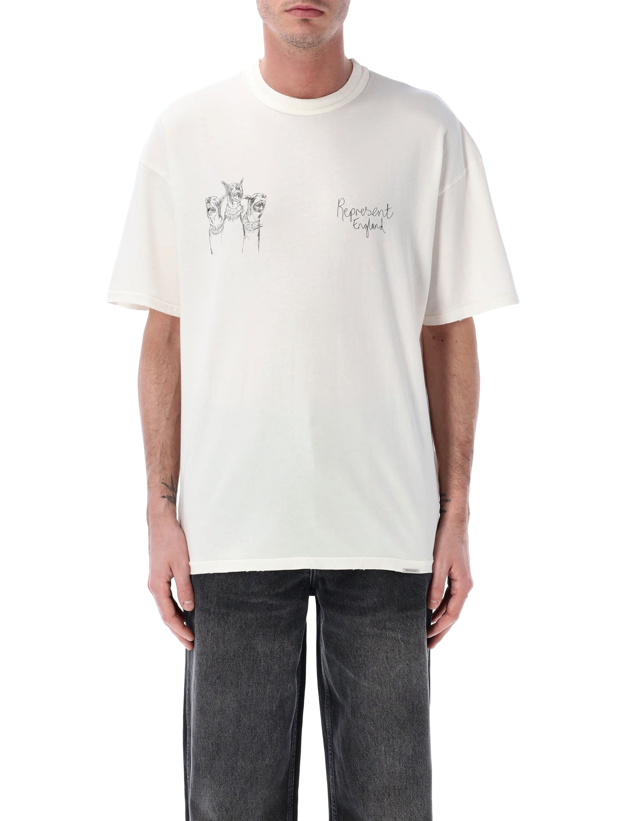 Represent Hand Drawn Thoroughbred T-Shirt Flat White Cotton