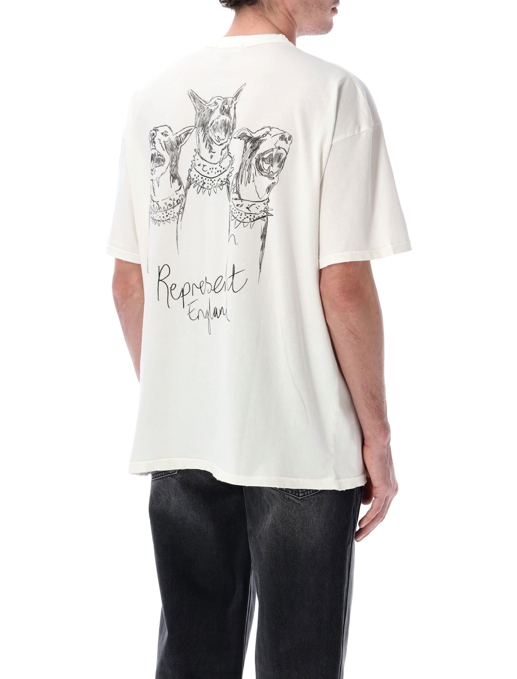 Represent Hand Drawn Thoroughbred T-Shirt Flat White Cotton