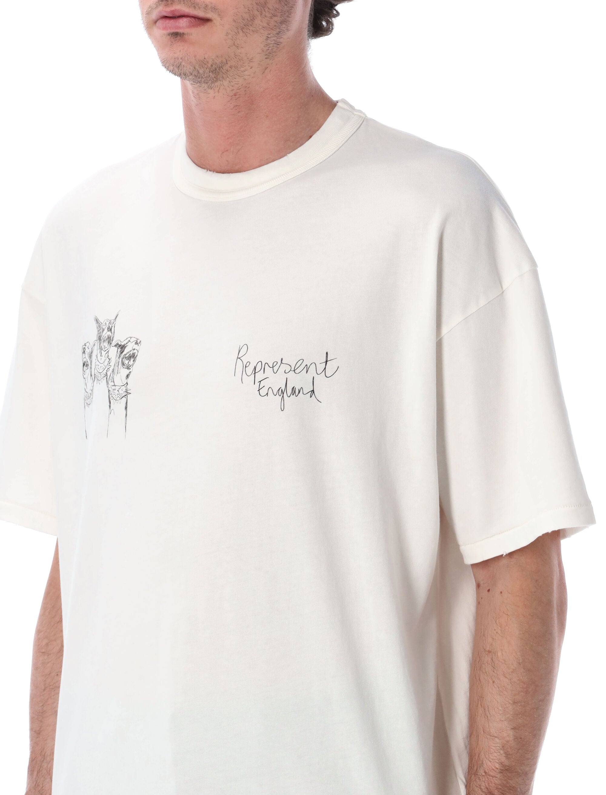 Represent Hand Drawn Thoroughbred T-Shirt Flat White Cotton