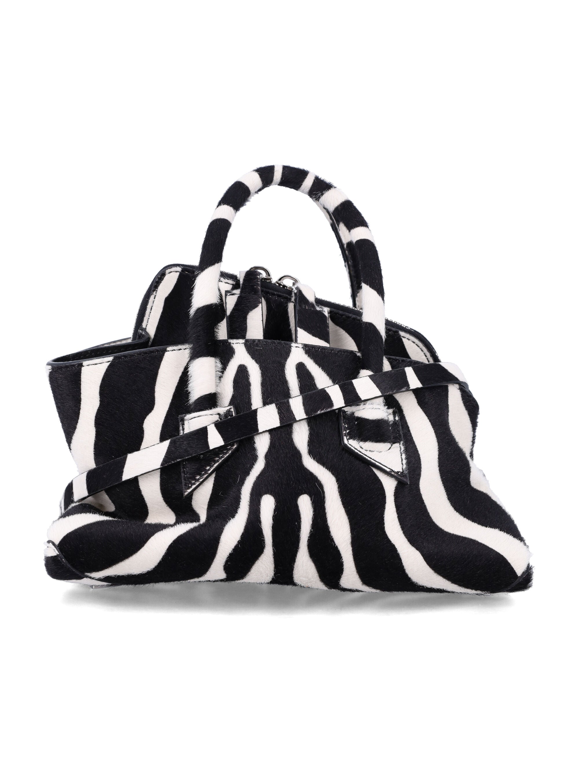 The Attico Top Handle La Passeggiata Mini Zebra White Black Calf Leather Lining Tote