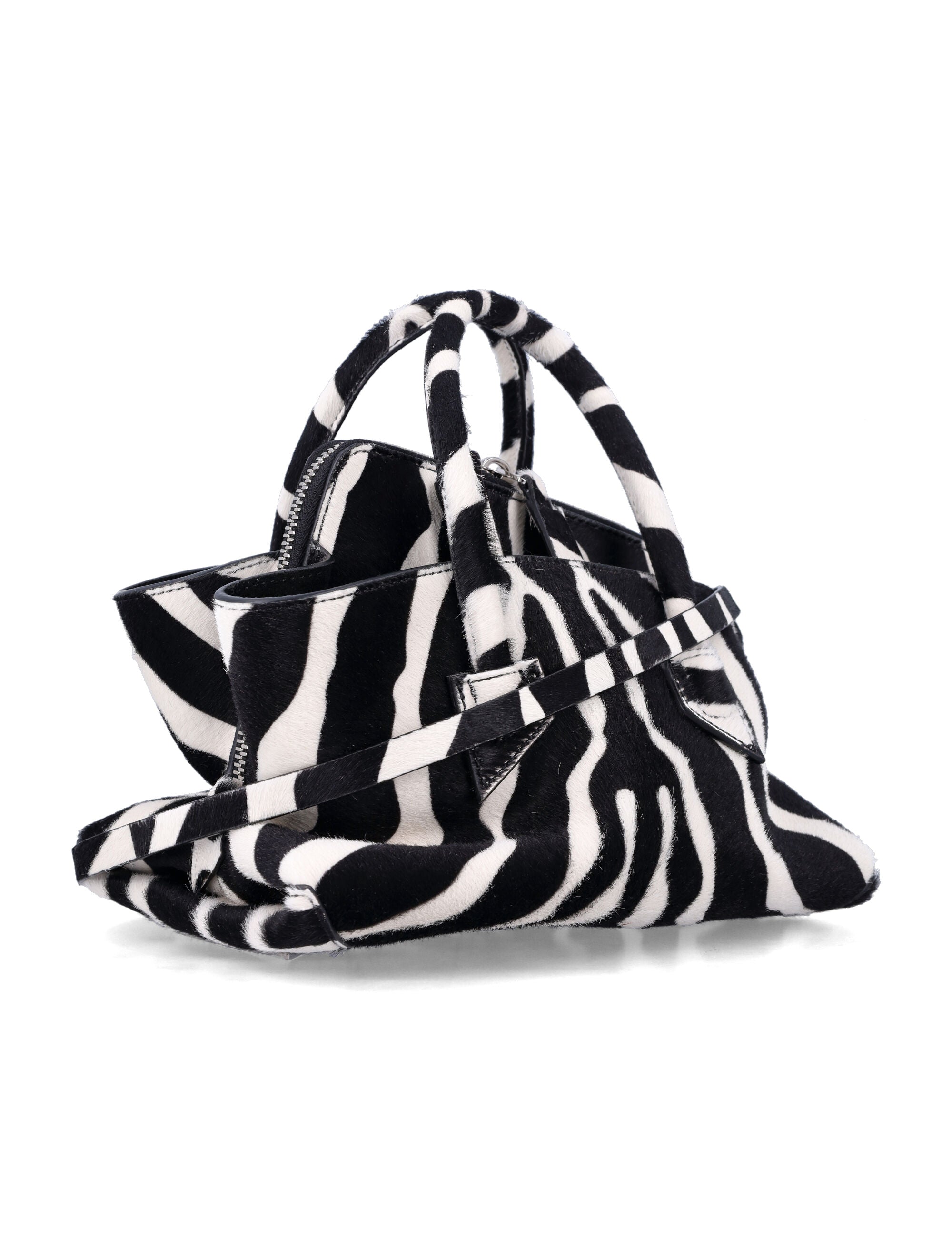 The Attico Top Handle La Passeggiata Mini Zebra White Black Calf Leather Lining Tote