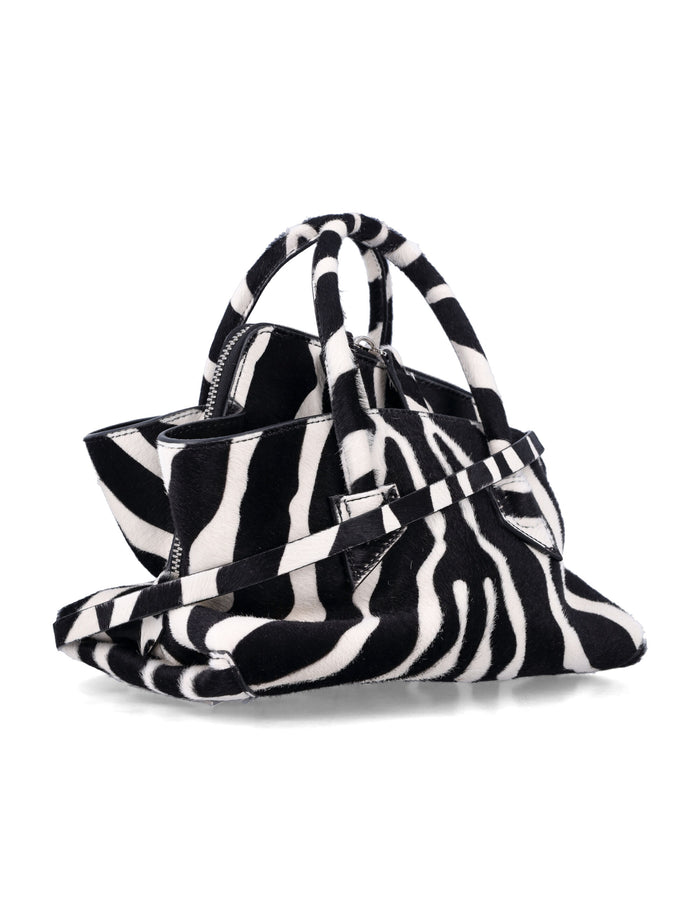 The Attico Top Handle La Passeggiata Mini Zebra White Black Calf Leather Lining Tote