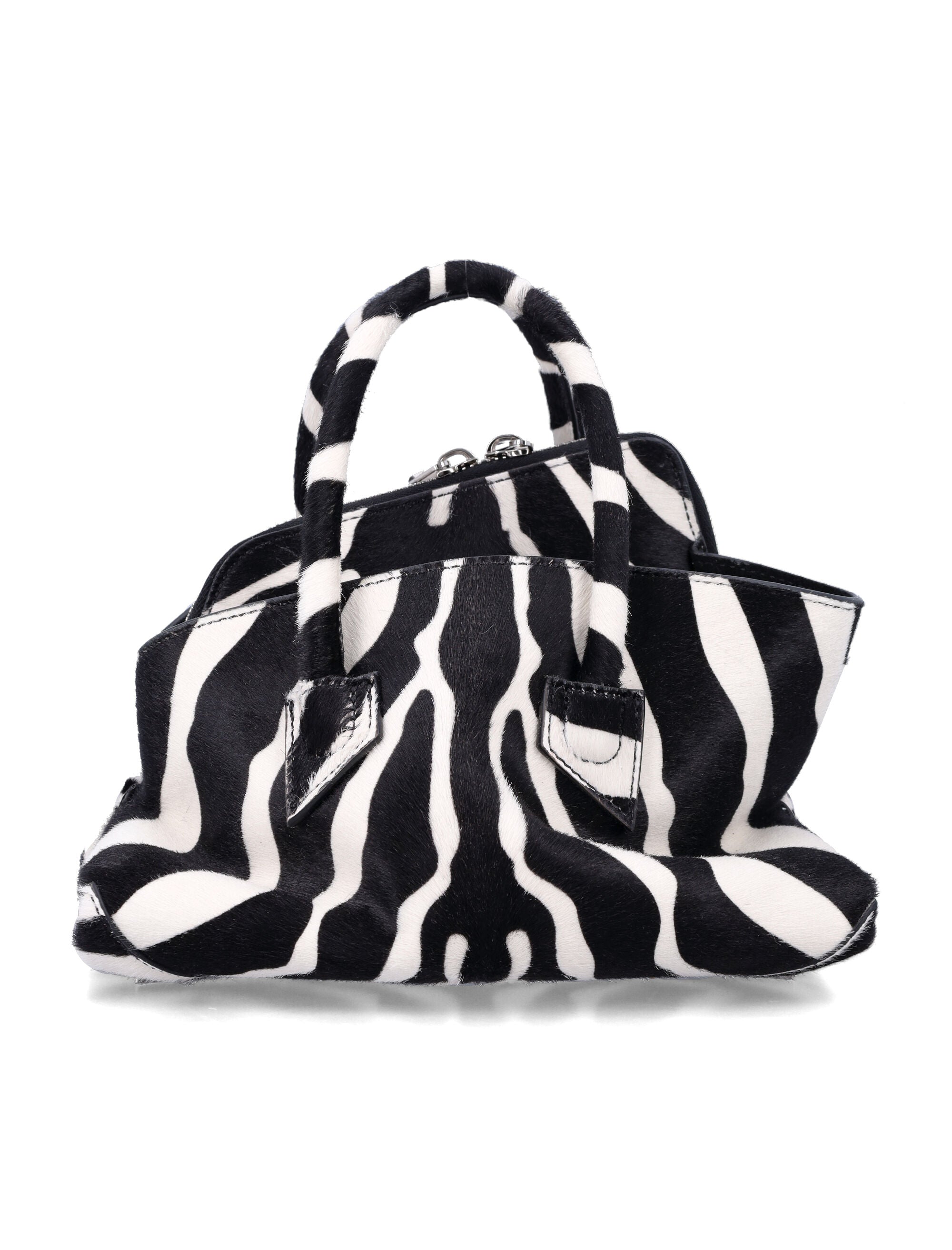 The Attico Top Handle La Passeggiata Mini Zebra White Black Calf Leather Lining Tote