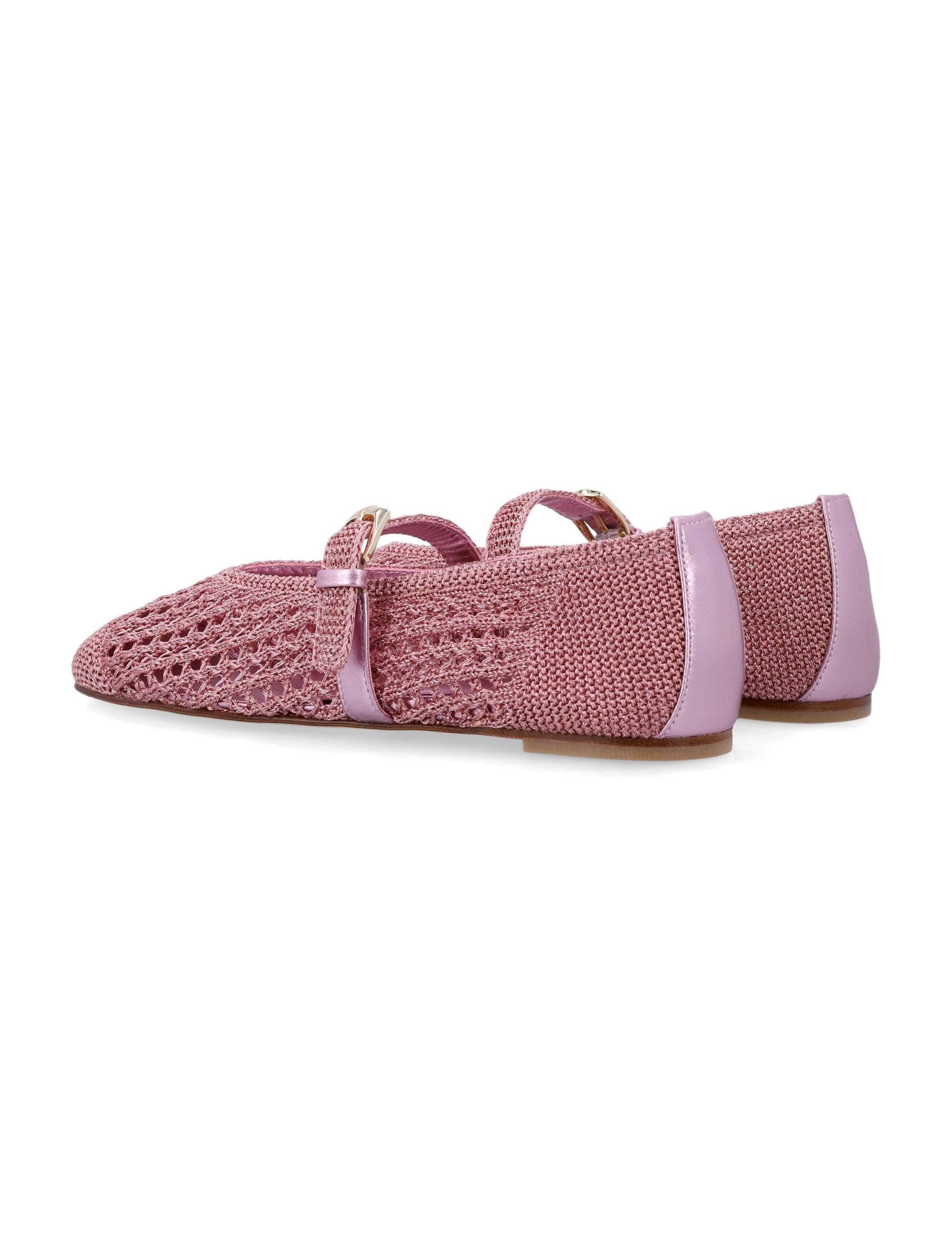 Stuart Weitzman Metallic Crochet Leora Mary Jane Flat Pink Sand Upper Shoes