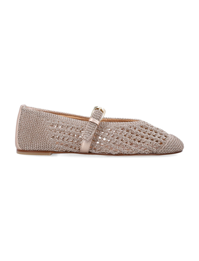 Stuart Weitzman Metallic Crochet Leora Mary Jane Flat Light Gold Upper Shoes