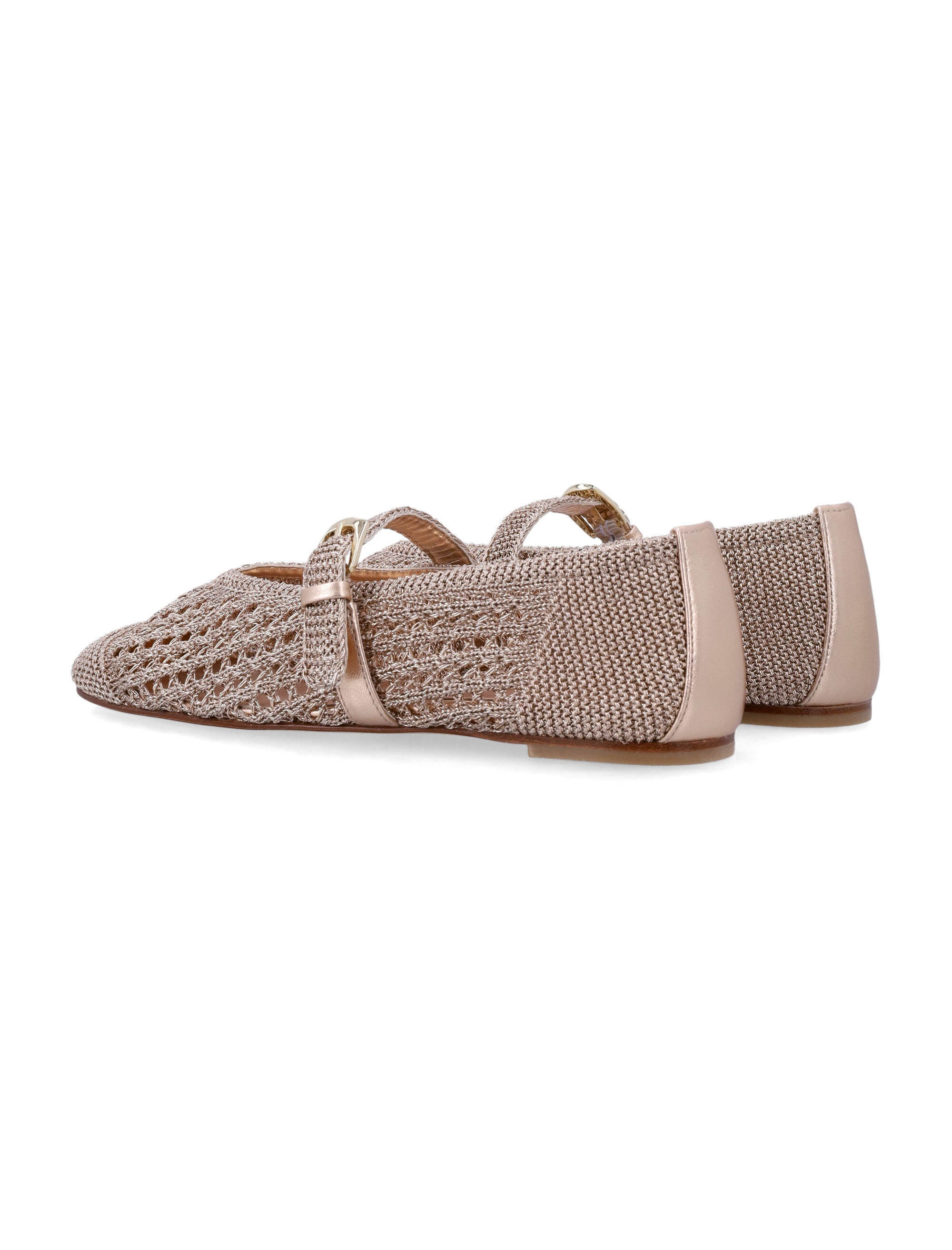 Stuart Weitzman Metallic Crochet Leora Mary Jane Flat Light Gold Upper Shoes