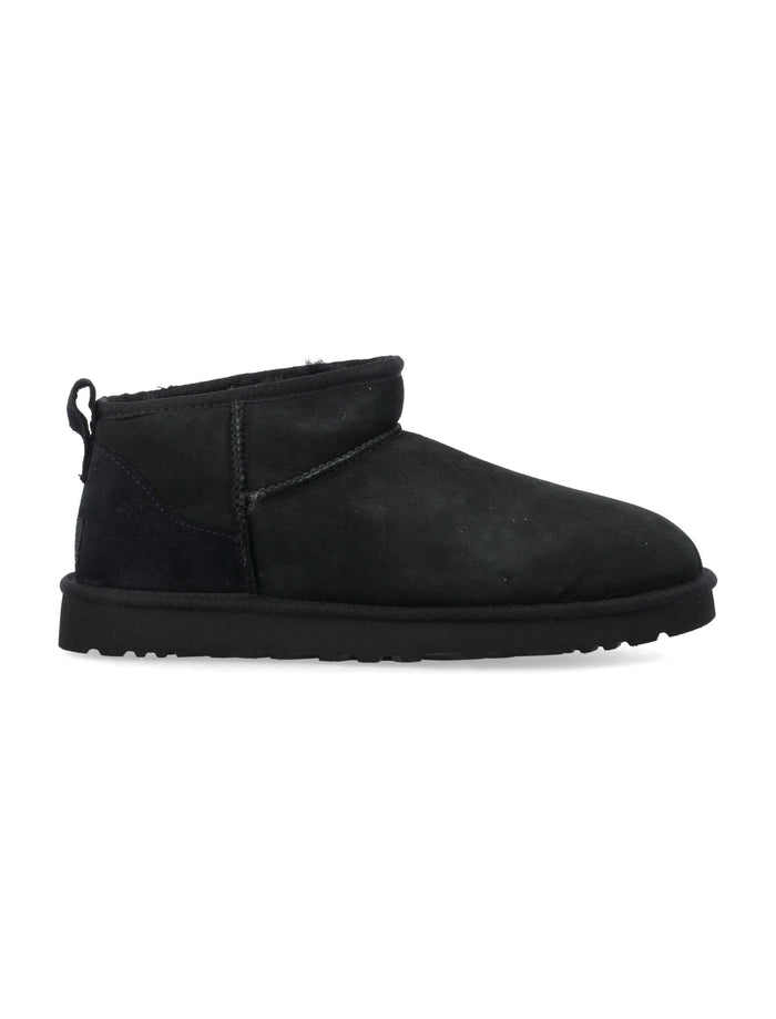 Mens Ugg Classic Ultra Mini Suede Boots Black Upper Leather Lining