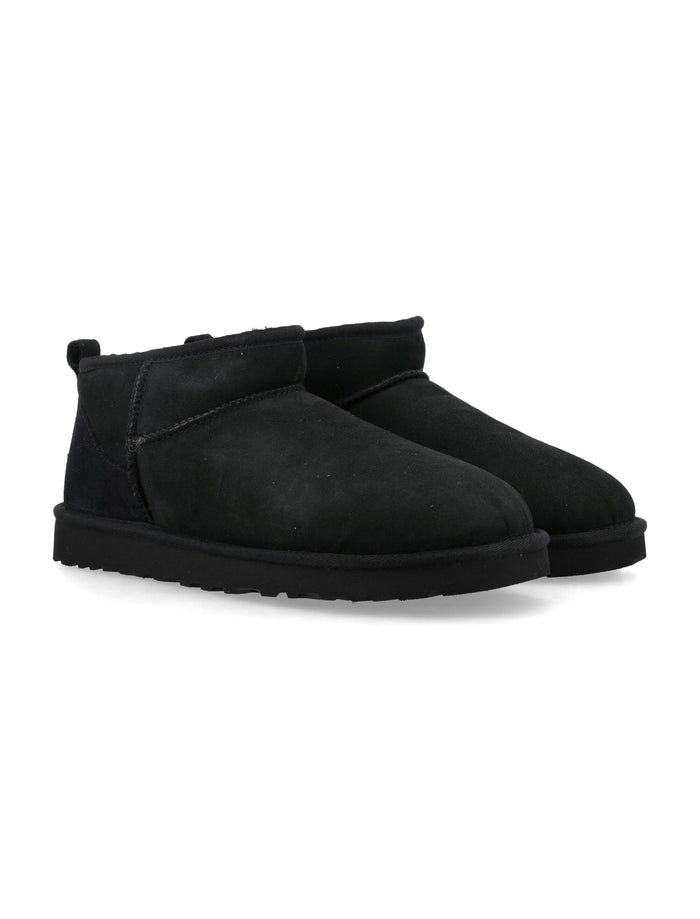 Mens Ugg Classic Ultra Mini Suede Boots Black Upper Leather Lining
