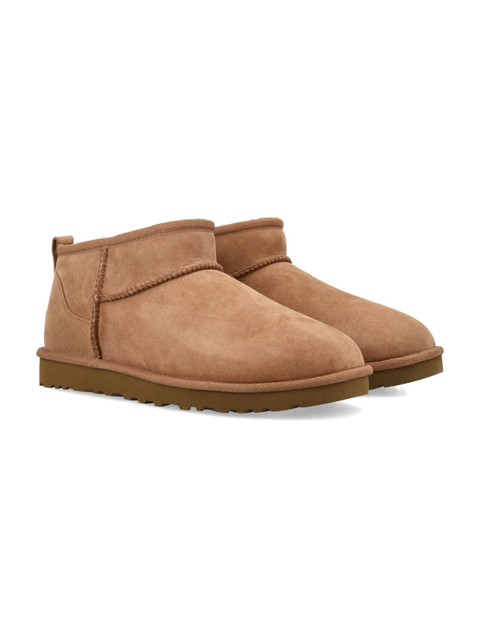 Mens Ugg Classic Ultra Mini Suede Boots Chestnut Upper Leather Lining
