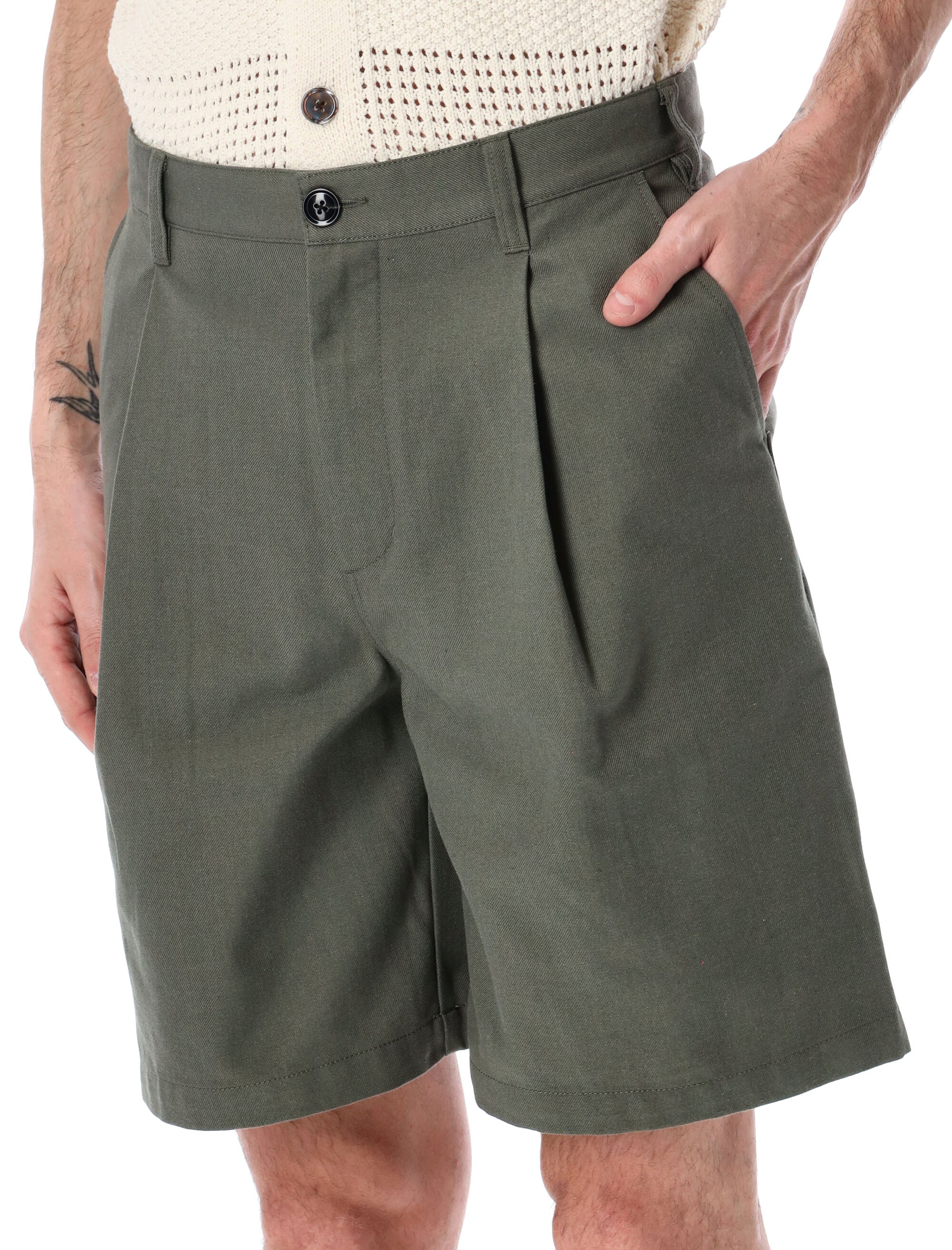 Obey Dean pleated shorts Tea Leaf Polyester