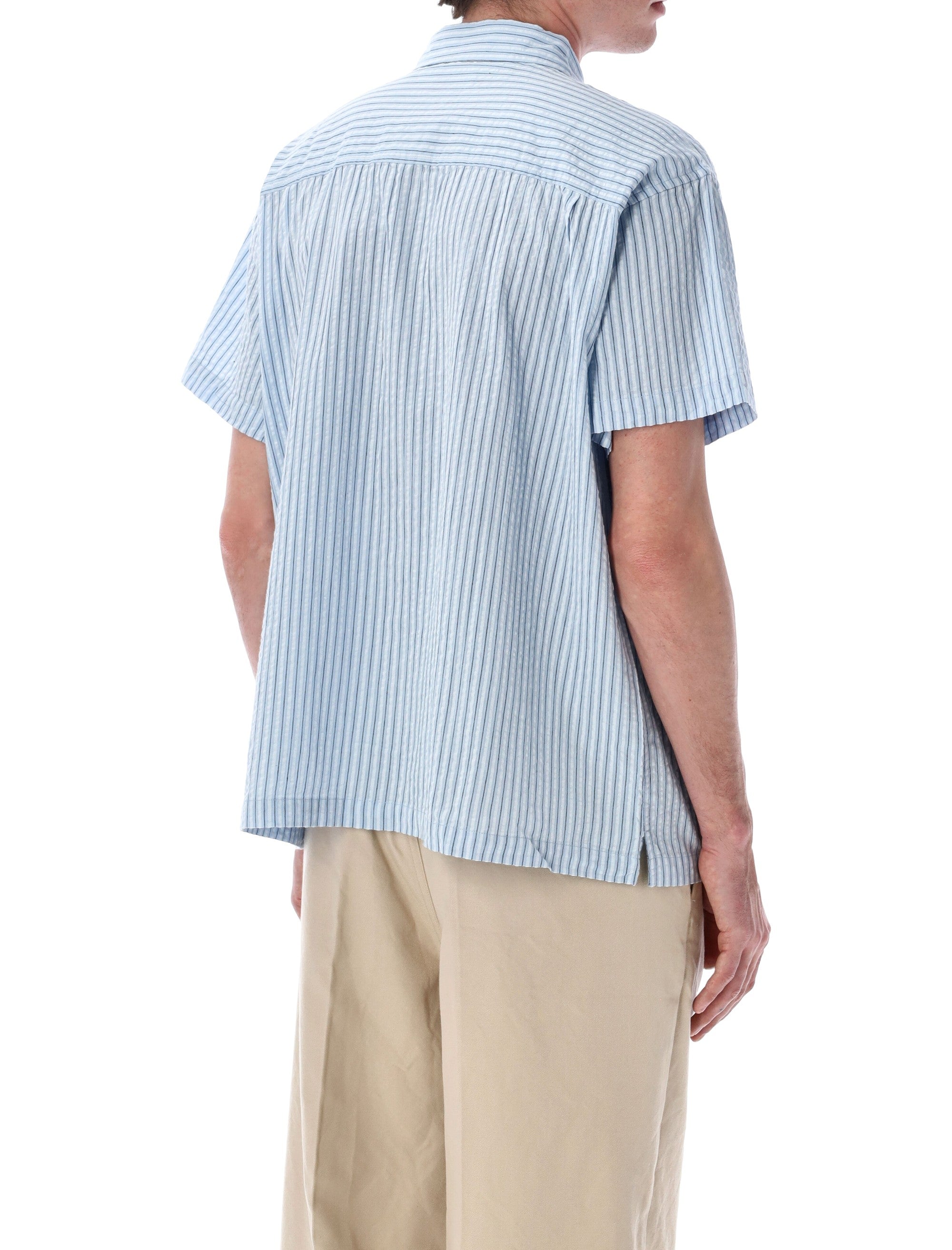 Obey Alan stripe seersucker shirt Sky Blue Cotton