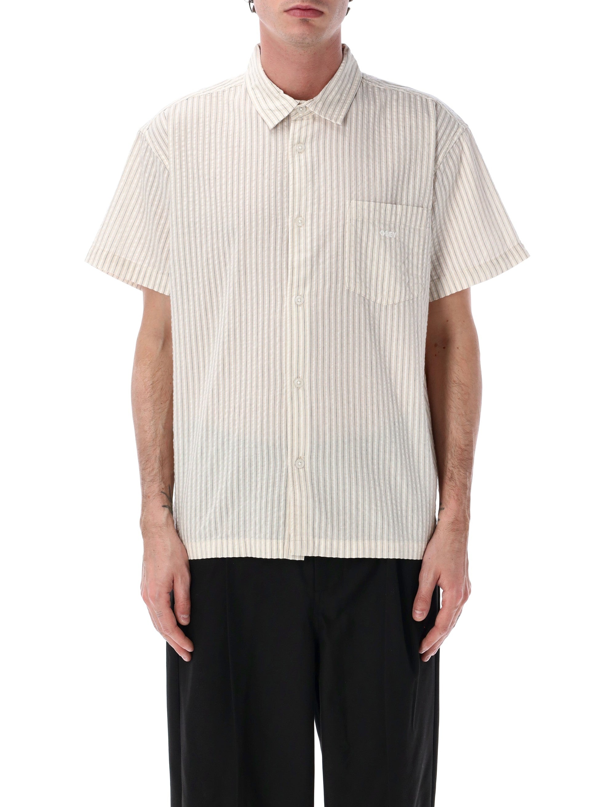Obey Alan stripe seersucker shirt Unbleached Cotton