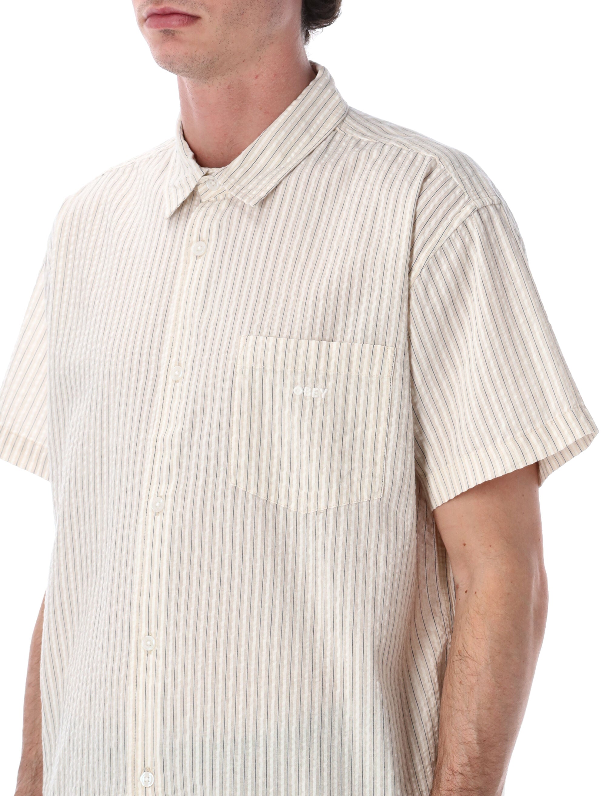 Obey Alan stripe seersucker shirt Unbleached Cotton