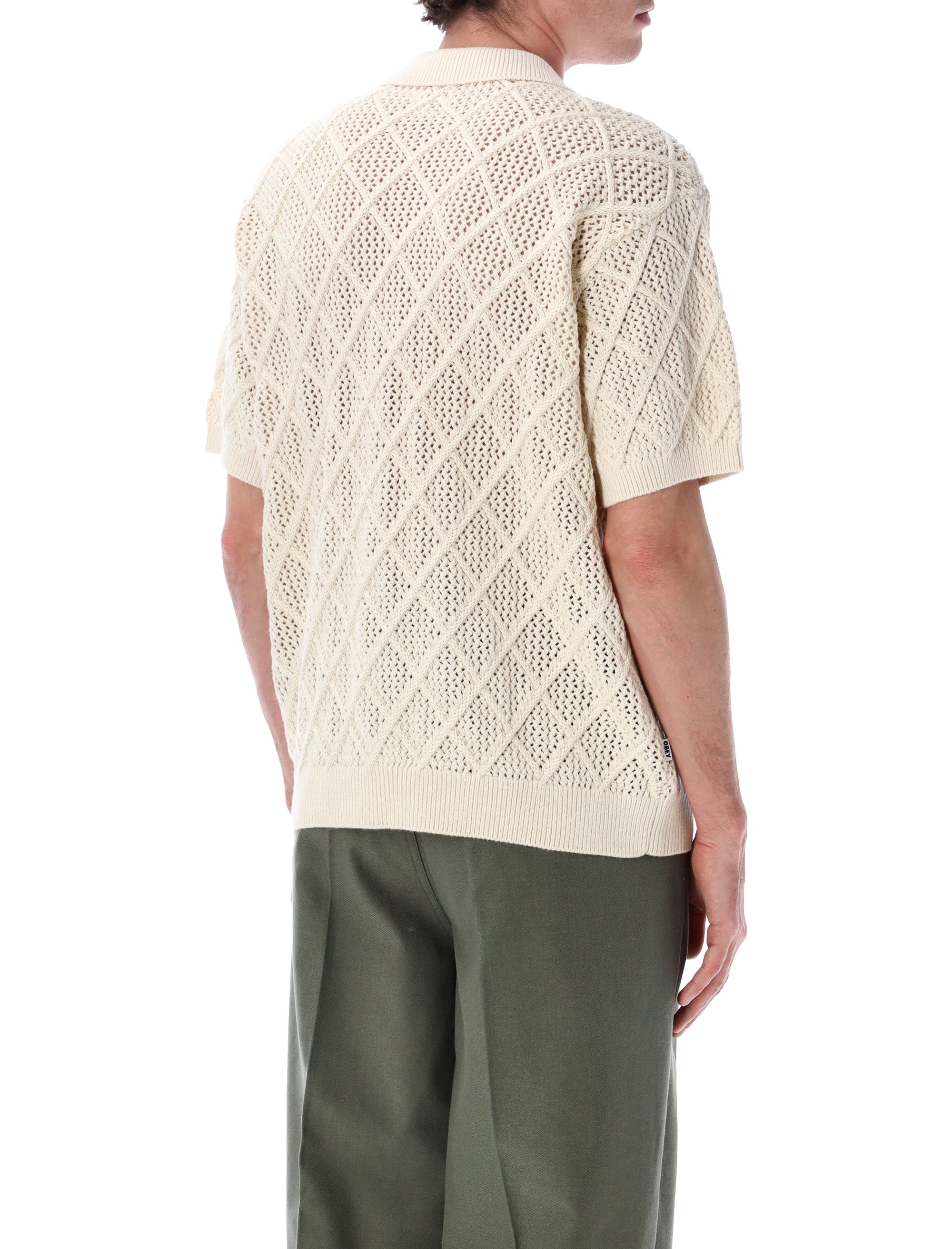 Obey Eryk Textured Knit Polo Birch Cotton T-shirt